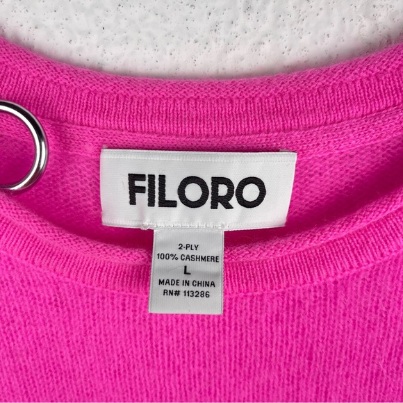Filoro Rolled Edge Cashmere T-shirt in Hot Pink Size L - Picture 6 of 9